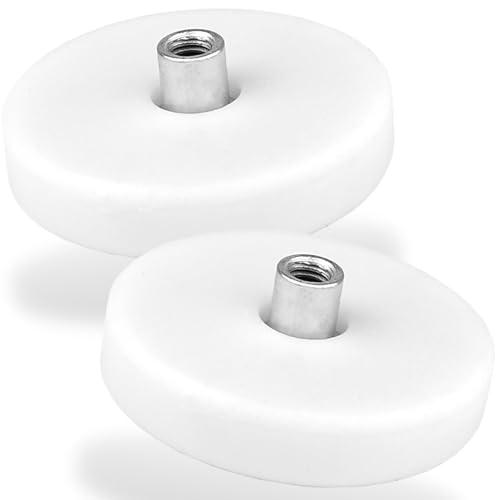 Neodym Magnete Gummiert D 34mm Rund Mit M4 Innengewinde 12KG Stark Zugkraft Topfmagnet Scheibe Mit Gewinde Buchse Innen Bohrung Weiß [2 Stück] von Magnet-Kauf