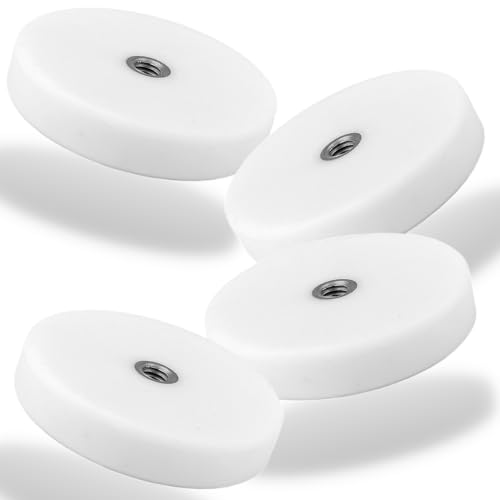 Neodym Magnete Gummiert D 34mm Rund Mit M4 Innengewinde 12KG Stark Zugkraft Topfmagnet Scheibe Mit Gewinde Buchse Innen Bohrung Weiß [4 Stück] von Magnet-Kauf
