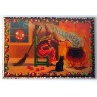 Halloween Rote Hexe Am Kessel-Kühlschrank-Magnet Halloween Rote Hexe Am Kessel-Kühlschrank-Magnet von MagnetRevolution