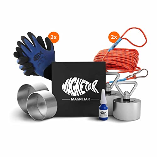 Magnetar - Magnetfischen Set - Allround 1000kg + 1400kg Bergemagnet - Magnetangel Paket mit Seil/Handschuhen/Schutzhülle/Kleber - 360 Angelmagnet zum Magnet fischen von Magnetar