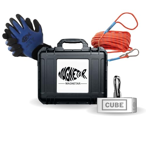 Magnetar - Magnetfischen Set - Block 1350kg CUBE Bergemagnet - Magnetangel Paket mit Seil und Handschuhe - 360 Angelmagnet zum Magnet Fischen von Magnetar