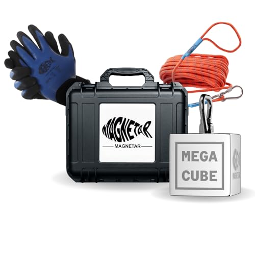 Magnetar - Magnetfischen Set - Block 2700kg MEGACUBE Bergemagnet - Magnetangel Paket mit Seil und Handschuhe - 360 Angelmagnet zum Magnet Fischen von Magnetar