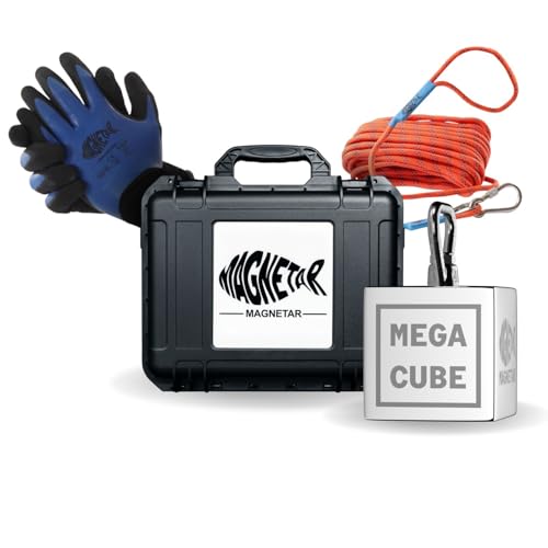 Magnetar - Magnetfischen Set - Block 2700kg MEGACUBE Bergemagnet - Magnetangel Paket mit Seil und Handschuhe - 360 Angelmagnet zum Magnet Fischen von Magnetar