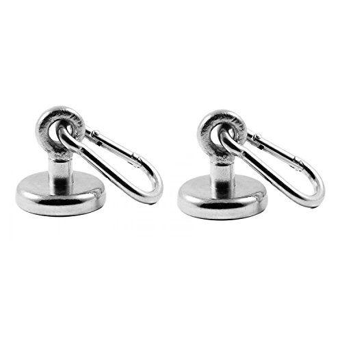 Magnetastico® | 2 Stück Neodym N35 Ösenmagnete mit Karabiner 36 mm Ø | Haltekraft 41 Kilogramm | Extra starke Neodymium Karabinerhaken-Topfmagnete mit Öse bzw. Ringschraube verzinkt von Magnetastico