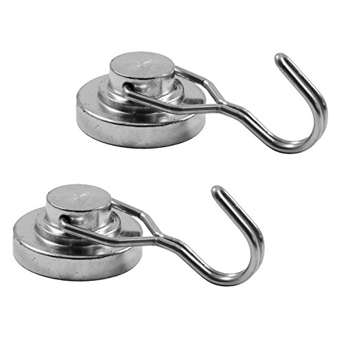 Magnetastico | 2x Flexibler Neodym Magnethaken Extra stark 32 mm Ø | Haftkraft 30 kg | Hakenmagnet für Küche, Bad, Büro, Garten, Camping, Wandhaken | Starker Magnet Haken, Haken magnetisch vernickelt von Magnetastico