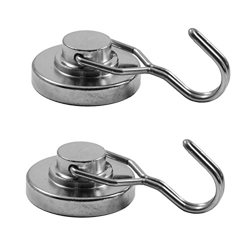 Magnetastico | 2x Flexibler Neodym Magnethaken Extra stark 36 mm Ø | Haftkraft 40 kg | Hakenmagnet für Küche, Bad, Büro, Garten, Camping, Wandhaken | Starker Magnet Haken, Haken magnetisch vernickelt von Magnetastico