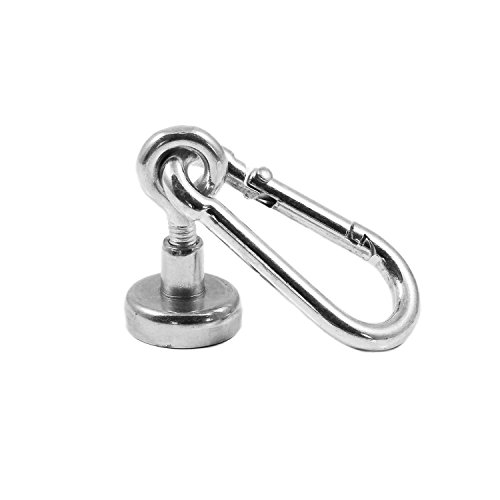 Magnetastico® | Neodym N35 Ösenmagnet mit Karabiner 16 mm Ø | Haltekraft 5.5 Kilogramm | Starker Neodym Karabinerhaken-Topfmagnet mit Öse bzw. Ringschraube verzinkt von Magnetastico