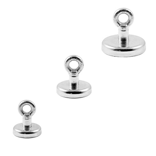 Magnetastico® | Set mit 3 sehr starken Neodym-Ösenmagneten N35 | Je 1x Magnet mit Ringschraube 32, 36 & 42 mm Ø | Haftkraft 34, 41 & 68 kg | Große Neodymium Ösen-Topfmagnete mit sehr starker Haftkraft von Magnetastico