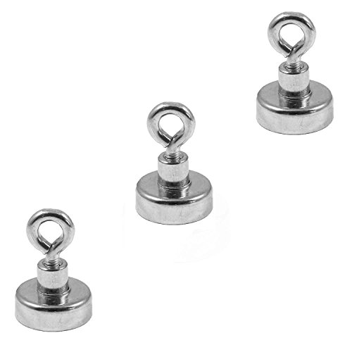 Magnetastico | 3 Stück Neodym N35 Ösenmagnet 20 mm Ø | Haftkraft 9.0 Kilogramm | 3 x Super starker Neodymium Topfmagnet mit Öse BZW. Ringschraube verzinkt | Magnet Öse extra stark, Magnet mit Öse von Magnetastico