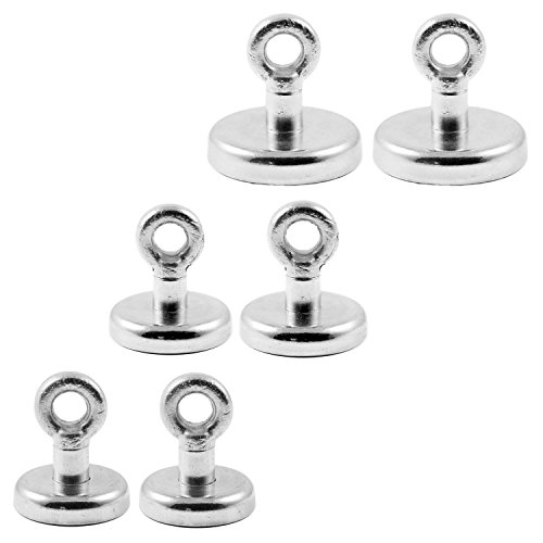 Magnetastico | Set mit 6 x Neodym Ösenmagnet N35 | Je 2 Stück 32, 36 & 42 mm Ø | Haftkraft 34, 41 & 68 kg | 6 x Neodymium Topfmagnet Set mit Öse BZW. Ringschraube verzinkt | Magnet Öse extra stark von Magnetastico