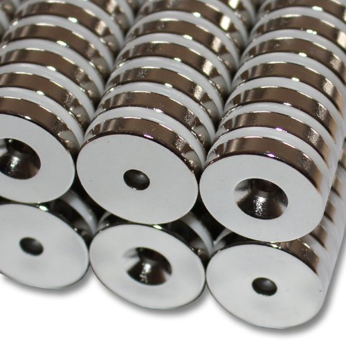 Magnethandel I 10 Stück Neodym Ringmagnete Ø 20 x Ø 4,2 x 4 mm Süd mit Bohrung und Senkung Starke Scheibenmagnete mit Bohrung Supermagnete Haftkraft 7,5kg Ringmagnete zum Verschrauben von Magnethandel