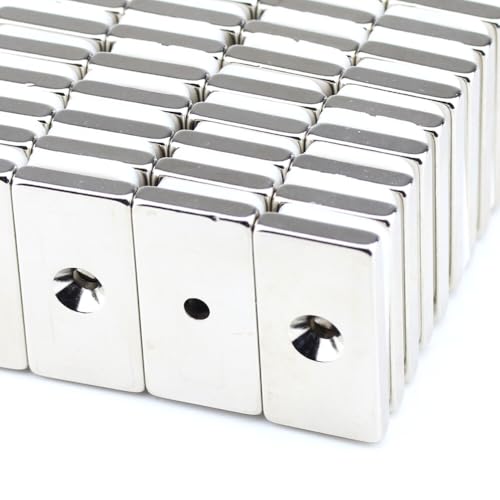 100 NEODYM Quader Magnet 40x20x5 mm 4,2 mm Bohrung Senkung Nord N40 14 KG Anschrauben Nickel von Magnethandel