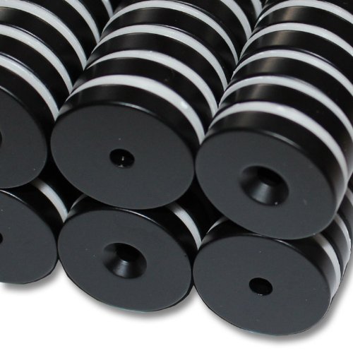 Magnethandel I 2 Stück Neodym Ringmagnete Ø 25 x Ø 4,2 x 5 mm Nord mit Bohrung und Senkung Schwarz Epoxy Starke Scheibenmagnete mit Bohrung Supermagnete Haftkraft 11,5kg Ringmagnete zum Verschrauben von Magnethandel