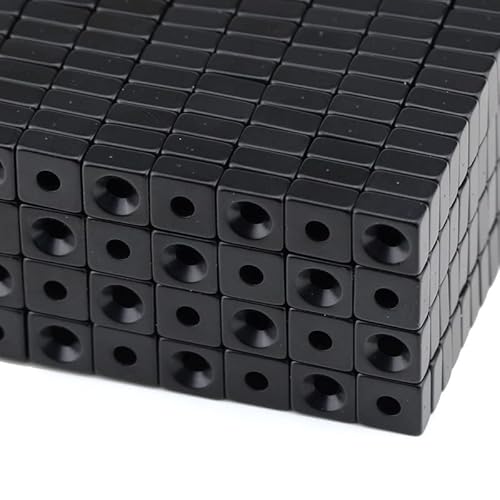 20 NEODYM Quader Magnete 10x10x5 mm 3,5 mm Bohrung Senkung Süd N40 1,6 KG Anschrauben Schwarz Epoxy von Magnethandel