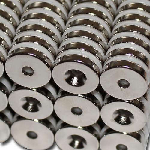 Magnethandel I 20 Stück Neodym Ringmagnete Ø 14 x Ø 4 x 3 mm Süd mit Bohrung und Senkung Starke Scheibenmagnete mit Bohrung Supermagnete Haftkraft 3kg Ringmagnete zum Verschrauben von Magnethandel