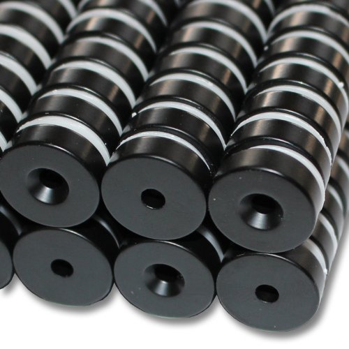 Magnethandel I 5 Stück Neodym Ringmagnete Ø 16 x Ø 3,5 x 5 mm Nord mit Bohrung und Senkung Schwarz Epoxy Starke Scheibenmagnete mit Bohrung Supermagnete Haftkraft 6kg Ringmagnete zum Verschrauben von Magnethandel