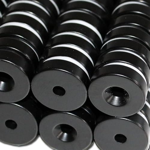 Magnethandel I 5 Stück Neodym Ringmagnete Ø 25 x Ø 5,5 x 7 mm Süd mit Bohrung und Senkung Schwarz Epoxy Starke Scheibenmagnete mit Bohrung Supermagnete Haftkraft 14kg Ringmagnete zum Verschrauben von Magnethandel
