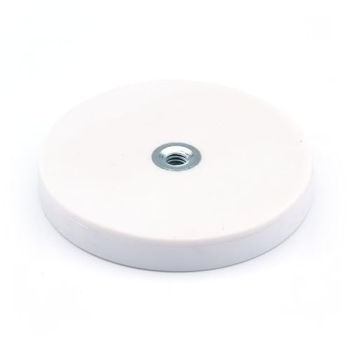 Magnethandel I 2 Stück Neodym Topfmagnete D 43 gummiert mit Innengewinde M4 mm ca. 10 kg weiß Topfmagnet Runde Gummi Magnete mit Innengewinde Runde Topfmagnete zum Anschrauben weiß von Magnethandel