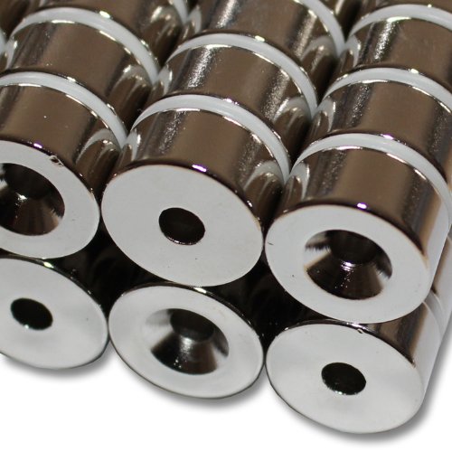 Magnethandel I 5 Stück Neodym Ringmagnete Ø 20 x Ø 5,5 x 10 mm Nord mit Bohrung und Senkung Starke Scheibenmagnete mit Bohrung Supermagnete Haftkraft 14,5kg Ringmagnete zum Verschrauben von Magnethandel