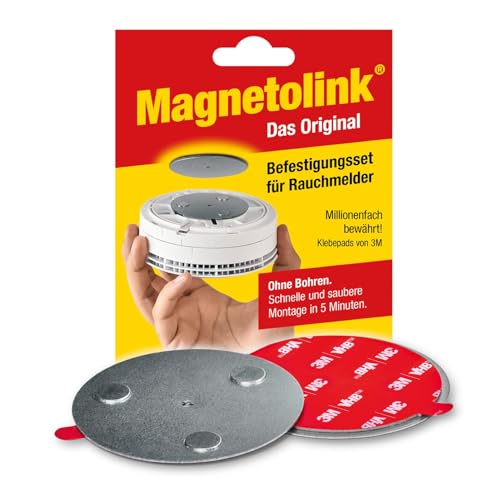 Magnetolink, Magnetbefestigungsset für Rauchmelder, Werkzeugfreie Montage mit 3M-Klebepads, Magnethalterung zur sicheren Befestigung ohne Bohren für alle Rauchwarnmelder ab Ø 70 mm von Magnetolink