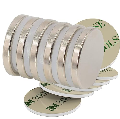 Magnetpro 6 Stück Scheibe Magnete 6 KG Kraft 25 mm Durchmesser x 3 mm Dick mit Selbstkleber Klebeband von Magnetpro