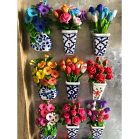 Polymer Clay Blumen Magnete Miniatur Tulpe, Rose, Morning Glory Arrangement - 3Er Set von MagnetsByEmmalee
