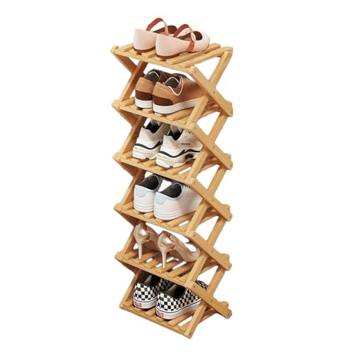 Magnitt Schuhregale, faltbares Schuhregal, freistehend, für Eingangsbereich, Schrank, Schlafzimmer, Flur, natürlich, funktional, multifunktionales Schuhregal (sechs Schichten Primärfarben) von Magnitt
