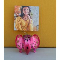 Elefant Kartenhalter Aus Metall Dekoelefant Dekofigur 12 cm Gartendeko Bildhalter Postkartenhalter Pink Draußen von MagnoKreativ