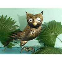 Eule Aus Metall Dekofigur Gartendeko Vogel Kauz Uhu Windlicht 20 cm Antikgold von MagnoKreativ