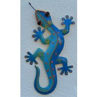Gecko Eidechse Salamander Echse Wanddeko Metall Bunt 30 cm Gartendeko Blechfigur von MagnoKreativ