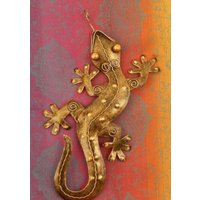 Gecko Eidechse Salamander Echse Wanddeko Metall Gartendeko Antikgold 30 cm Blechfigur von MagnoKreativ