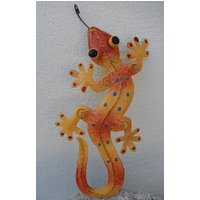 Gecko Eidechse Salamander Echse Wanddeko Metall Gelb-Orange 40 cm Gartendeko Blechfigur Geko von MagnoKreativ
