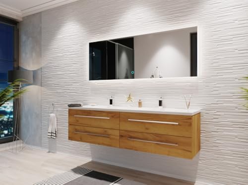 Magnolia Home Badmöbelset Colossos160 2-teilig LED Spiegel Farbe Eiche Gold von Magnolia Home