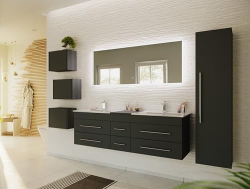 Magnolia Home Badmöbelset Roma XL 4-teilig LED-Spiegel Hochschrank 3er Boxen Farbe Grafit von Magnolia Home