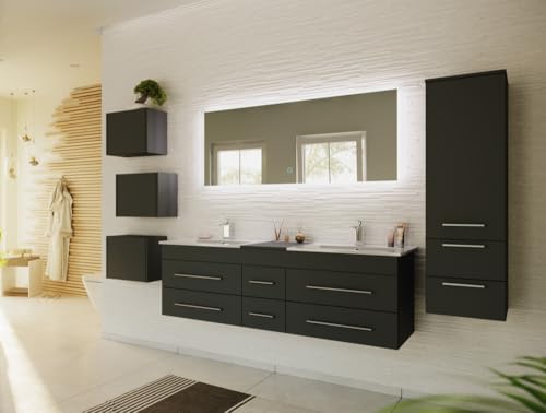 Magnolia Home Badmöbelset Roma XL 4-teilig LED-Spiegel Seitenschrank 3er Boxen Farbe Grafit von Magnolia Home