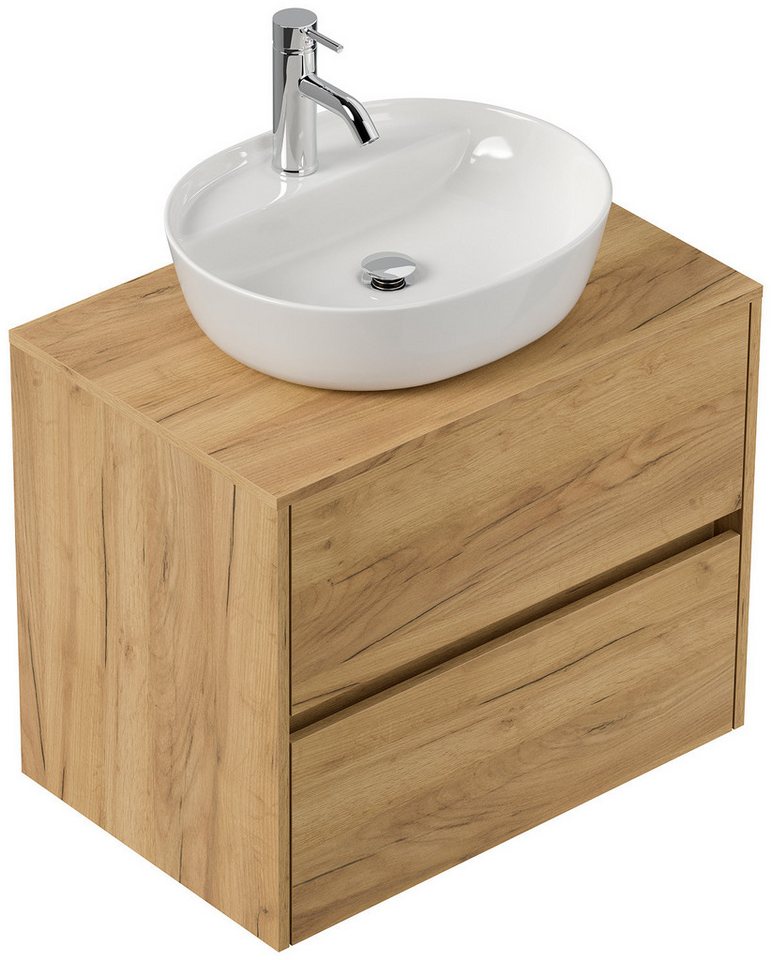 Magnolia Home Aufsatzwaschbecken Badmöbel Taifun 80cm mit ovalem Aufsatzwaschbecken eiche gold von Magnolia Home