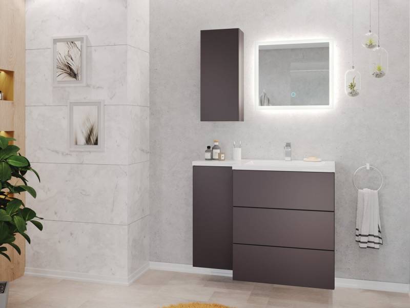 Magnolia Home Badmöbel-Set Badblock Adelia links 3er Set LED-Spiegel Hängeschrank anthrazit von Magnolia Home
