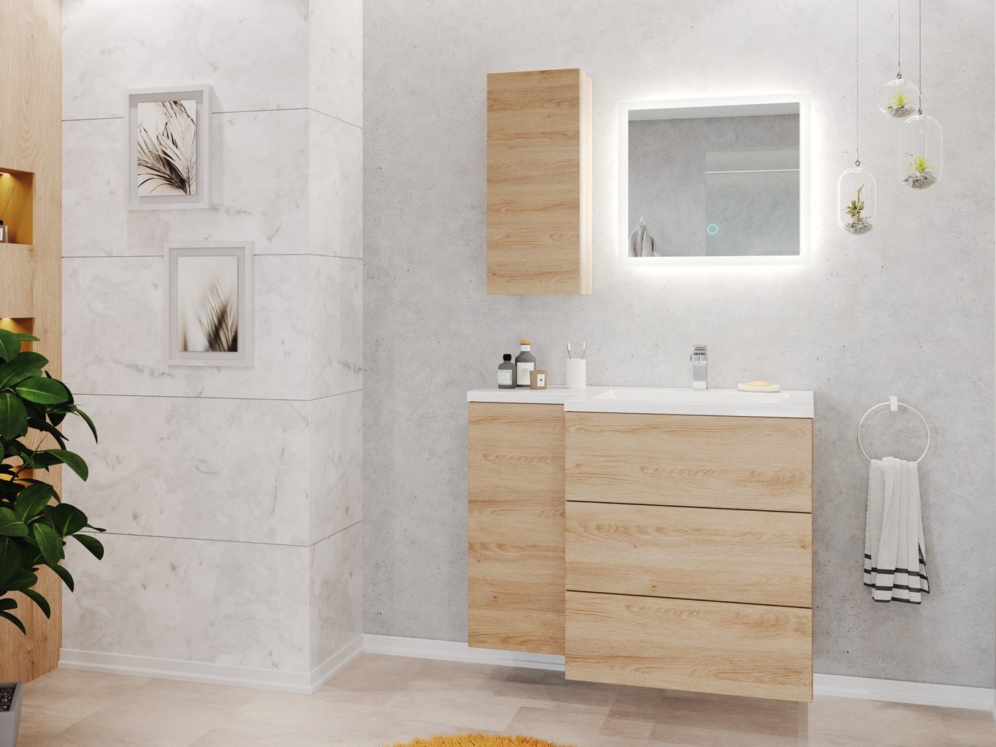 Magnolia Home Badmöbel-Set Badblock Adelia links 3er Set LED-Spiegel Hängeschrank eiche hell Magnolia Home Badmöbel-Set Badblock Adelia links 3er Set LED-Spiegel Hängeschrank eiche hell von Magnolia Home