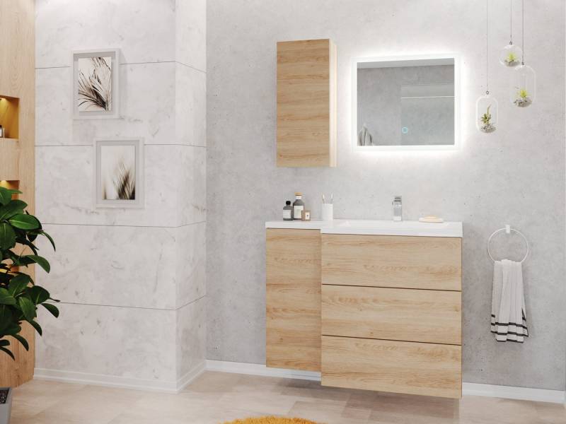 Magnolia Home Badmöbel-Set Badblock Adelia links 3er Set LED-Spiegel Hängeschrank eiche hell von Magnolia Home