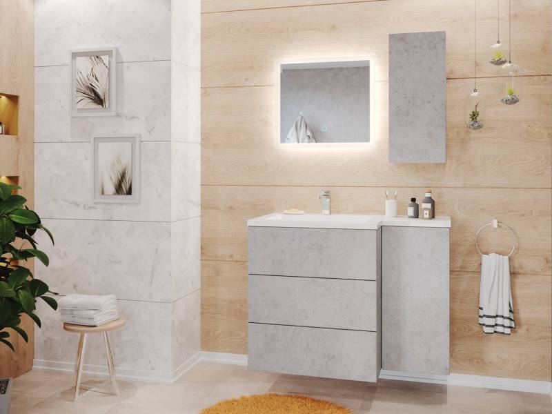 Magnolia Home Badmöbel-Set Badblock ELISA rechts 3er Set LED-Spiegel Hängeschrank beton von Magnolia Home