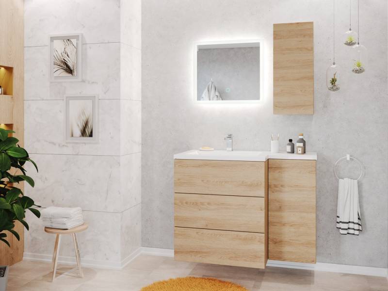 Magnolia Home Badmöbel-Set Badblock ELISA rechts 3er Set LED-Spiegel Hängeschrank eiche hell von Magnolia Home