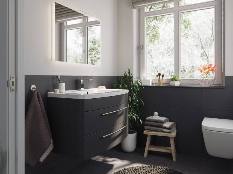 Magnolia Home Badmöbel-Set Badmöbel Bella 80 mit runder Front SoftClose anthrazit LED Spiegel von Magnolia Home