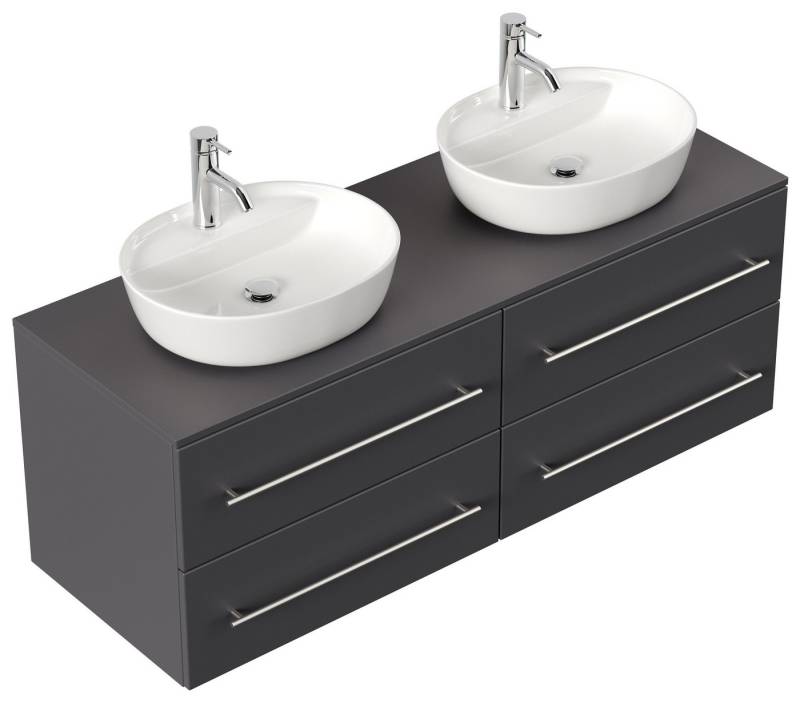 Magnolia Home Badmöbel-Set Badmöbel CHARLIE B 143cm mit zwei Aufsatzwaschbecken anthrazit von Magnolia Home