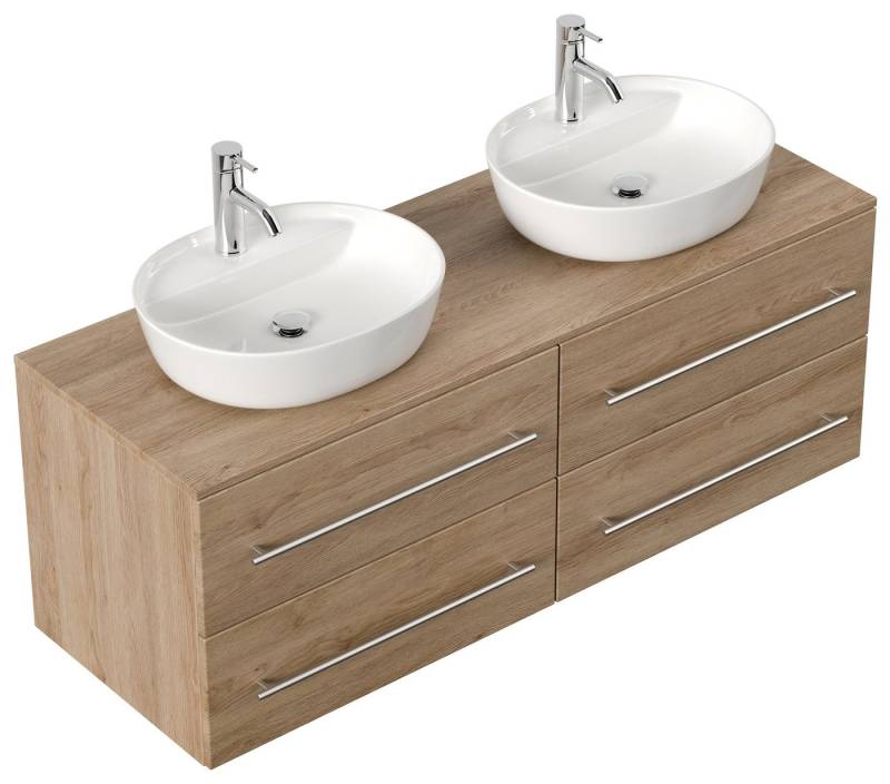 Magnolia Home Badmöbel-Set Badmöbel CHARLIE B 143cm mit zwei Aufsatzwaschbecken eiche hell von Magnolia Home
