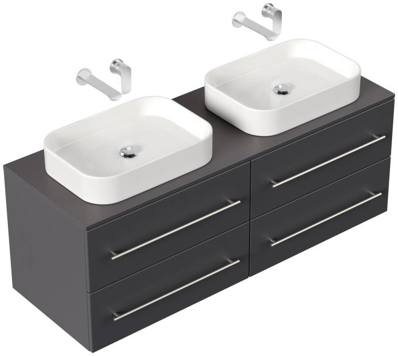 Magnolia Home Badmöbel-Set Badmöbel CHARLIE C 143cm mit zwei Aufsatzwaschbecken anthrazit von Magnolia Home