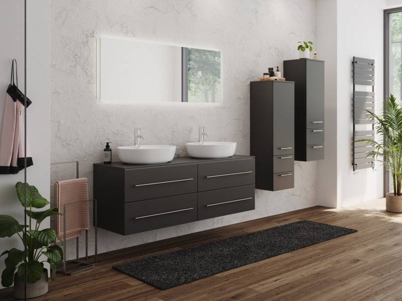 Magnolia Home Badmöbel-Set Badmöbel-Set CHARLIE B 143 Aufsatzbecken 2 Badschränke & Spiegel anthr von Magnolia Home