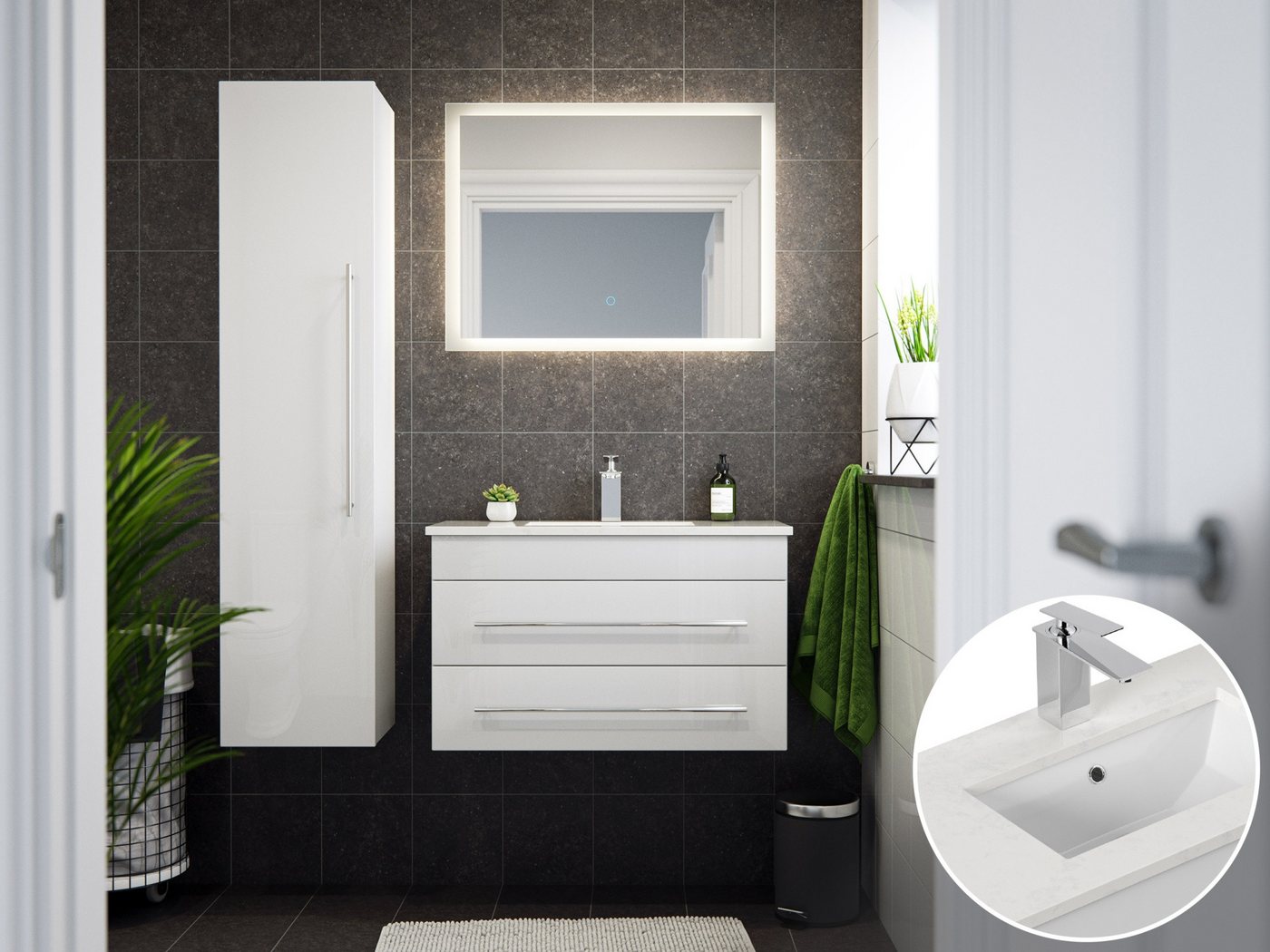 Magnolia Home Badmöbel-Set Badmöbel-Set Eton 800 Quarz Carrara 3tlg LED-Spiegel SoftClose weiss h Magnolia Home Badmöbel-Set Badmöbel-Set Eton 800 Quarz Carrara 3tlg LED-Spiegel SoftClose weiss h von Magnolia Home