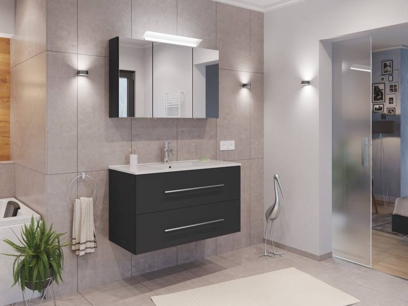 Magnolia Home Badmöbel-Set Badmöbel Set Firenze 100 2tlg. Spiegelschrank Softclose grafit von Magnolia Home