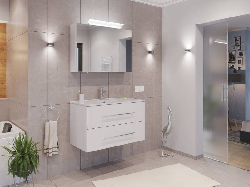 Magnolia Home Badmöbel-Set Badmöbel Set Firenze 90 2tlg. Spiegelschrank Softclose weiß hochglanz von Magnolia Home