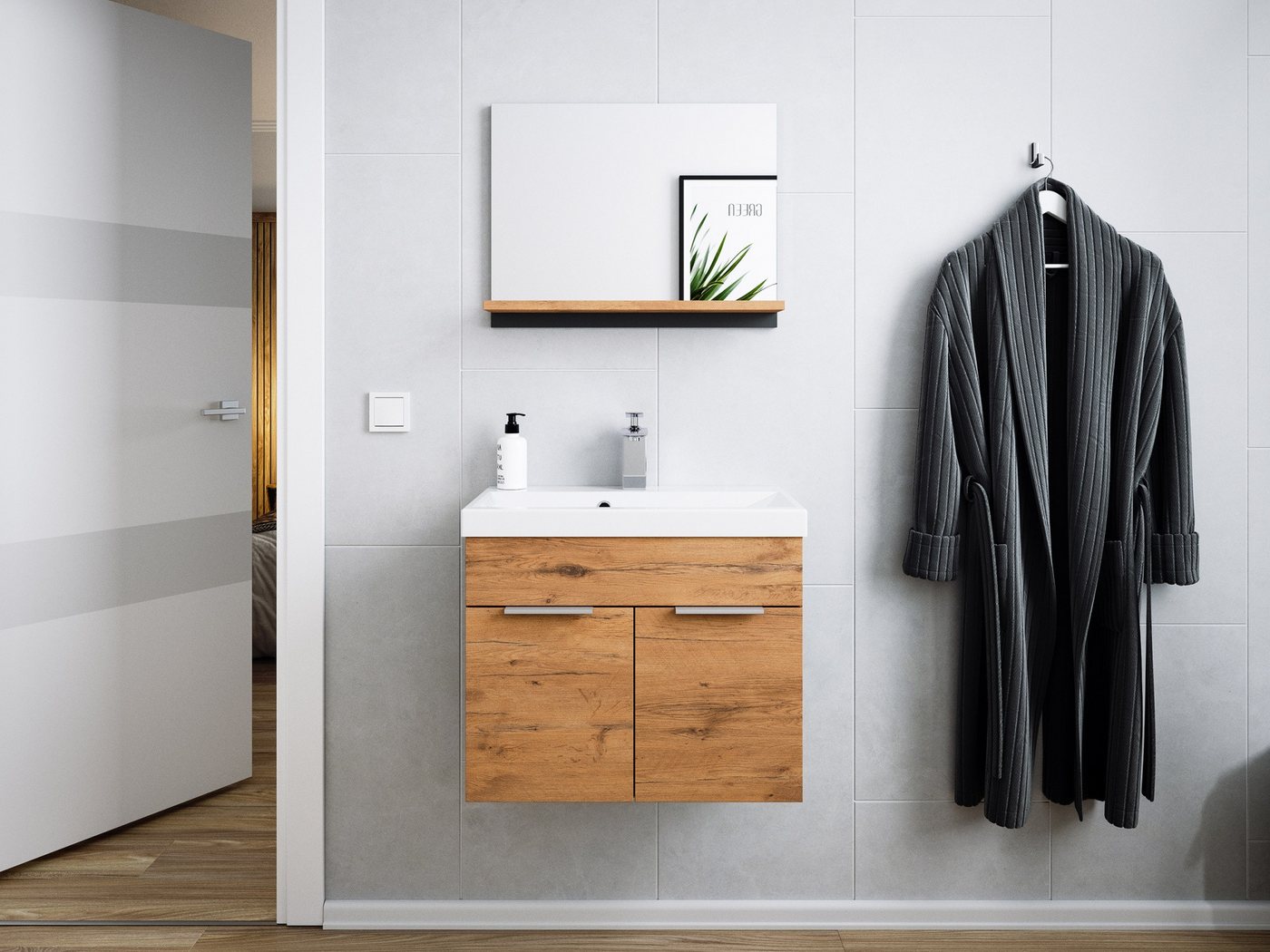Magnolia Home Badmöbel-Set Badmöbel-Set Slimline Vega 2tlg mit Spiegel SoftClose Oak / grafit mat Magnolia Home Badmöbel-Set Badmöbel-Set Slimline Vega 2tlg mit Spiegel SoftClose Oak / grafit mat von Magnolia Home
